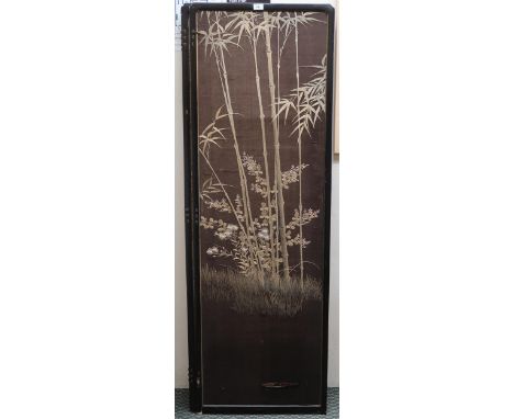 A late 19th/early 20th century Japanese four fold room divider with silk panels in black lacquered frame, each panel 170cm hi
