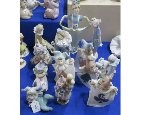 A collection of Lladro and Nao figures of clowns, jesters and Pierrots40 Condition Report:Available upon request