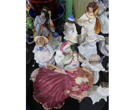 Assorted figures including Royal Doulton Tom, Tom the Pipers son, Wee Willie Winkie, Coalport The Boy, Royal Worcester Childh