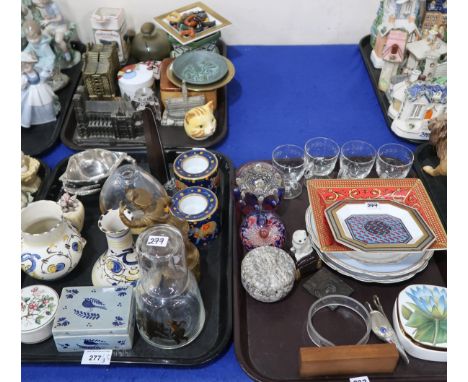 A pair of Halcyon Days tealight holders, a Jean Muir Minton dish,&nbsp; a Cormorant etched glass vase, a medal model of Reims