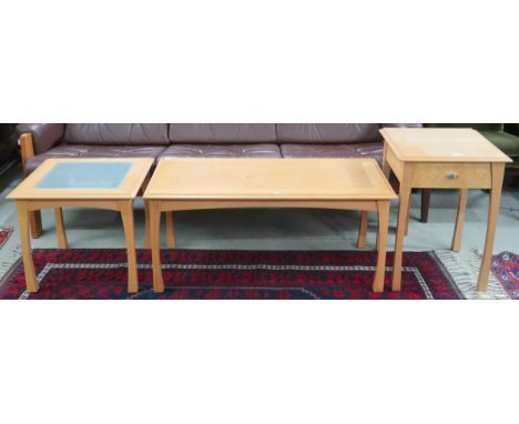 A lot consisting Northcroft contemporary teak and birdseye maple veneered coffee table, 45cm high x 100cm long x 50cm deep, s