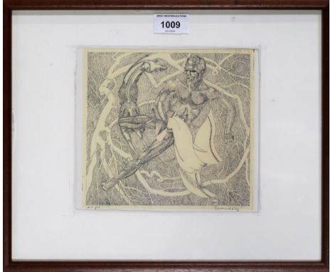 DAVID ABERCROMBIE DONALDSON (SCOTTISH 1916-1996) NUDE WITH HOUND Print multiple, signed lower right, 16 x 18cm Condition Repo