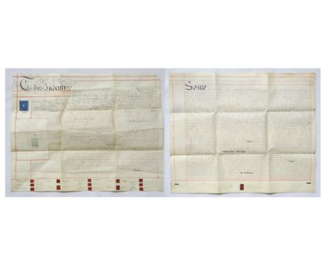 Two Victorian vellum legal documents, one being a lease agreement between Sir F. W. Fitzwygram (probably Lieutenant-General S