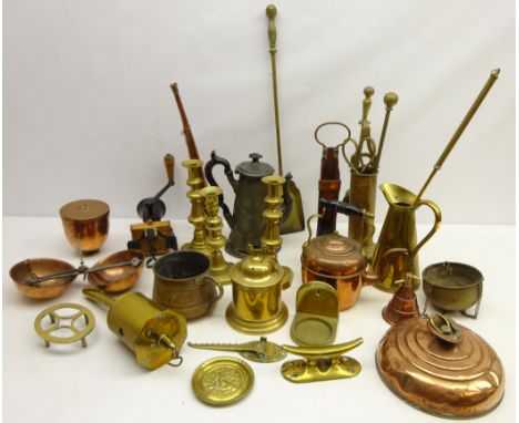19th century brass string box, 19the century copper canister, clockwork roasting Jack, brass ships cleat, set of 19th century