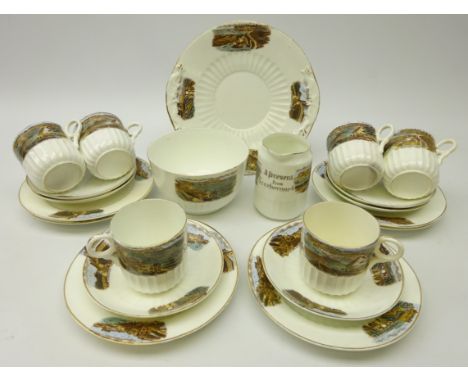 Victorian Scarborough souvenir tea service, 'A Present From Scarborough', six place settings, each piece printed with differe