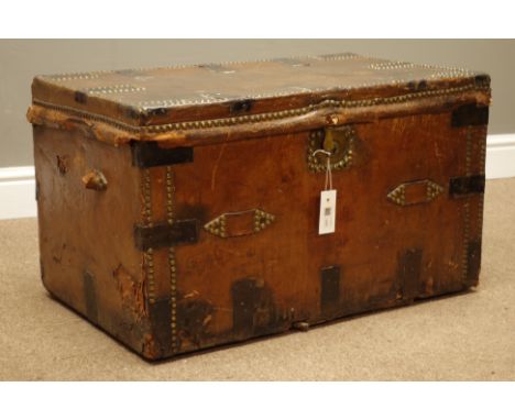 20th century leather travelling trunk, with studded detail, W70cm, H40cm, D43cm