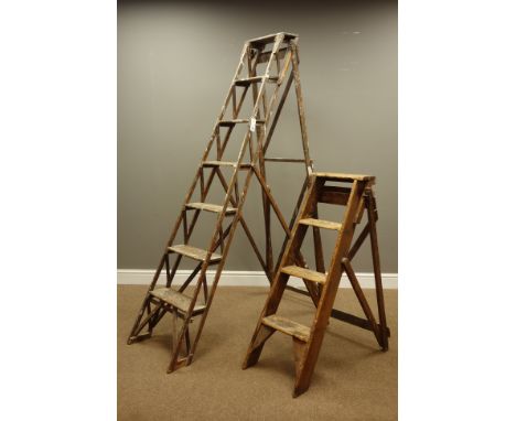 'The Lattistep' vintage folding step ladders and a small set of pine step ladders