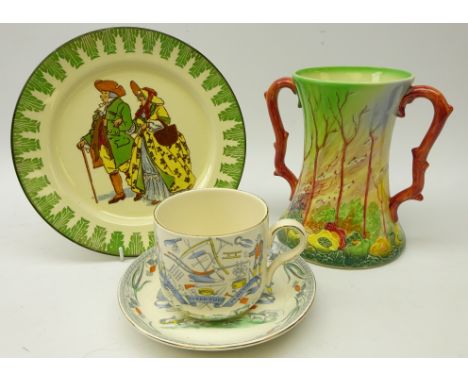 Royal Doulton Series ware plate & 'Coral Strand' twin handled vase, H21cm and a 19th century Burgess & Leigh, Farmers Arms 'G