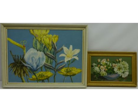 Still Life of Flowers, oil on panel signed by Stella Lane 19cm x 31cm and another Still Life signed by W.K. Fleming max 38cm 