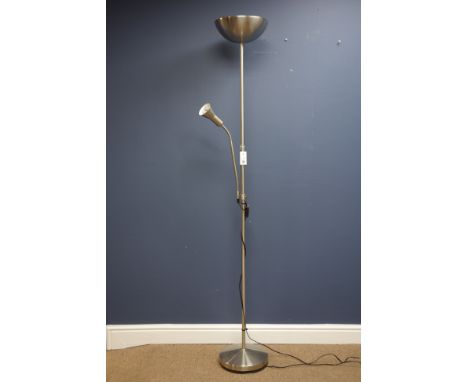 Silver metal uplighter with adjustable reading light, H185cm (This item is PAT tested - 5 day warranty from date of sale) 