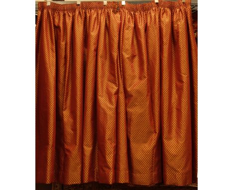Pair lined embossed damask curtains, pencil pleat with pelmets W400cm (overall) drop - 170cm drop