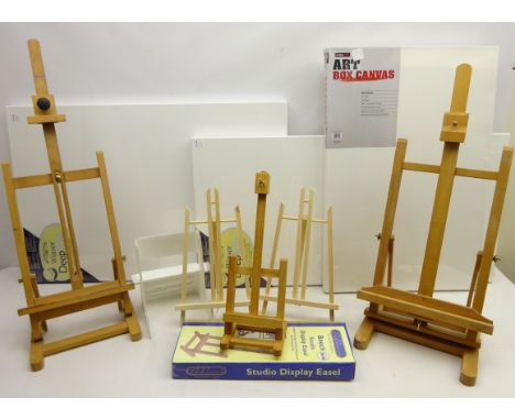 Winsor and Newton tabletop easel and one similar, two smaller wooden easels, beech studio display easel, 'Invisi Lightweight 