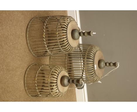 Set of three graduating rattan pendant light fittings, as new with tags, H57cm 