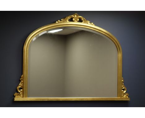Gilt wood framed, over mantel mirror. with beveled glass. 125cm X 90cm.