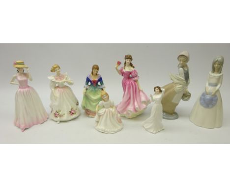 Royal Doulton figurines; 'Lauren', 'Gillian', 'Amanda', 'Sentiments With Love' & 'Happy Birthday', Paragon 'Lady Anne', Nao f