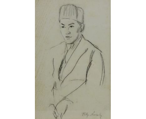 Head and Shoulder Portrait of a Young Man, charcoal drawing signed by Philip Naviasky (British 1894-1983) 36cm x 22cm and Por