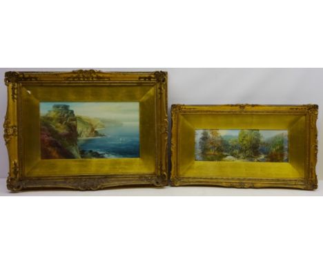 Rural River Landscape, watercolour signed by Walter Henry Sweet (British 1889-1943) 14.5cm x 42.5cm in ornate gilt frame and 