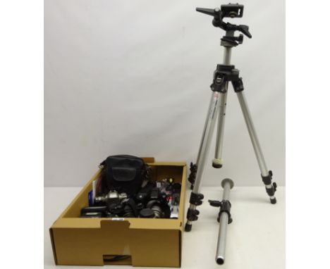 Pentax ist D camera and a Pentax MZ-50 camera, Pentax lenses including 80-200mm, 18-55mm, 28-90mm, Centon K100 camera, flash 
