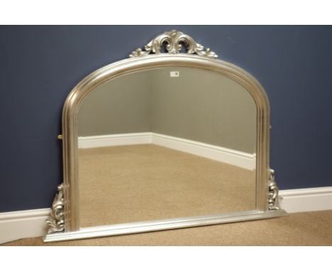 Ornate silver framed over mantel mirror, 120cm x 90cm