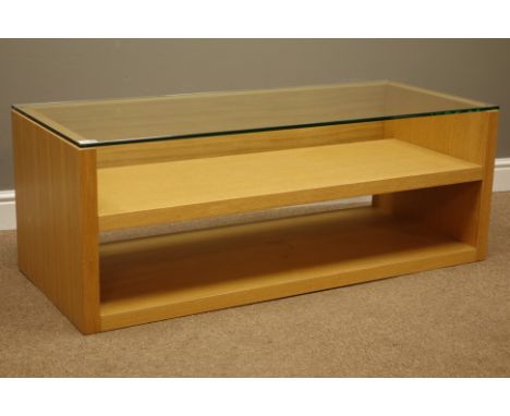Rectangular light oak and glass occasional/coffee table, 120cm x 50cm, H45cm