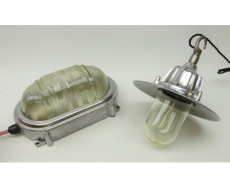 Industrial polished aluminium wall light, L30cm and similar centre light fitting, both stamped Coughtrie, Glasgow (2)