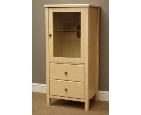 Light wood side cabinet fitted with glass door, W53cm, H116cm, D41cm