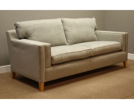 Duresta 'Hopper' two seat sofa upholstered in light grey fabric, tapering light oak feet, W195cm, D100cm