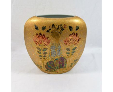 A Rosenthal porcelain vase by Bjorn Wiinblad, with mottled gilt ground and lustre enamel, decorated with the figure of a girl