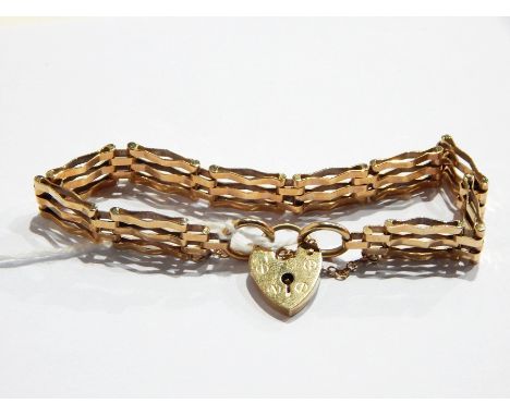 9ct gold three-bar gate bracelet, 12.9g approx. 