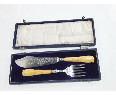 Victorian fish fork and fish knife set with bone handles, Sheffield 1899 