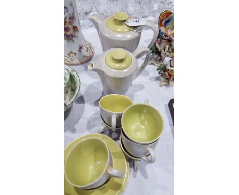 Poole pottery coffee set for six, in lime green and grey 