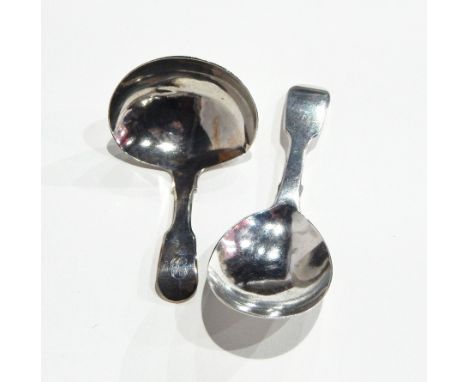 George III silver fiddle pattern caddy spoon, London 1819 and another, London 1844 