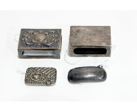 Edwardian silver vesta case of plain curved form with suspension ring, Chester 1905 together with white metal vesta case, hea