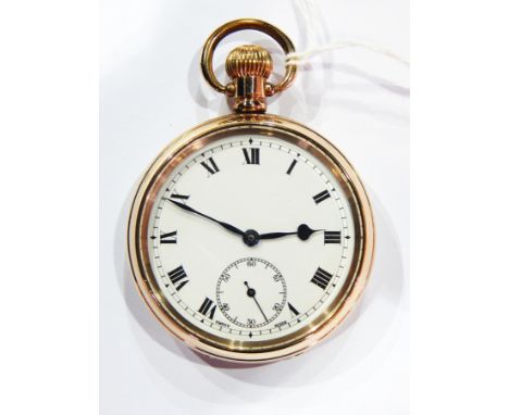 Dennison gold plated open-faced pocket watch, button winding with subsidiary seconds dial 