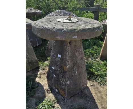 Antique staddle stone with sundial top 