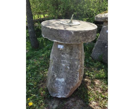 Antique staddle stone base with sundial top 