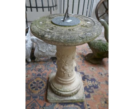 Stone sundial on plinth - Approx height: 79cm 