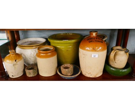 Collection of ceramic pots, stone flagons etc 