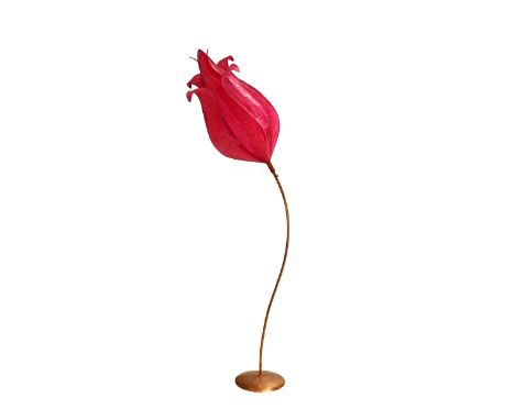 A Colin Chetwood 'Faith' floor lamp, with lacquered paper flower shaped shade and copper stem and base, 65½in. (166.25cm.) hi
