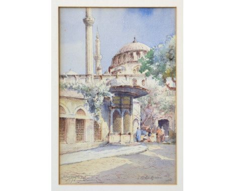 French School (second quarter 20th century), Street scenes with figures, Istanbul, Turkey, a pair, watercolour, signed and in