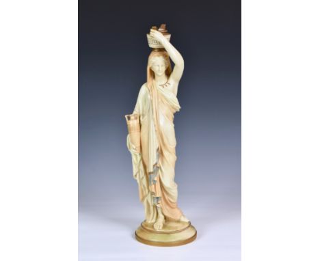 A Royal Worcester porcelain figure of a Grecian water carrier, date code 1891, puce printed and impressed factory marks, mode