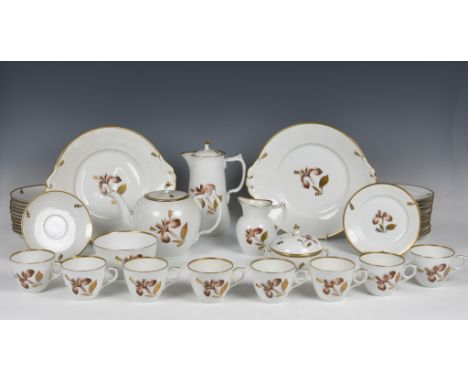 A vintage Royal Copenhagen 'Brown Iris' pattern tea and cake service, to include teapot, hot water pot, milk jug, sugar basin