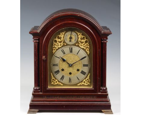 A German mahogany cased quarter striking musical mantel clock, 1920s-30s, the three train, eight day movement by Gustave Beck