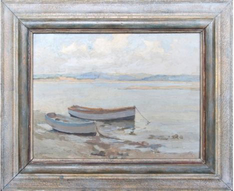 A. Maud Randall (British, fl.1904-1940), Boats at low tide, oil on board, signed lower left, painted frame, 11 3/8 x 15¼in. (
