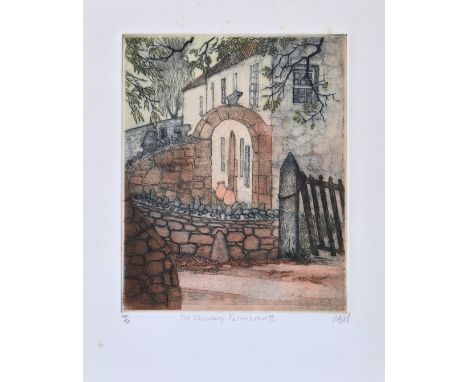 Maria B. Whinney (British, 1914-1995), 'Old Guernsey Farmhouse II', coloured etching, signed with initials, titled and number