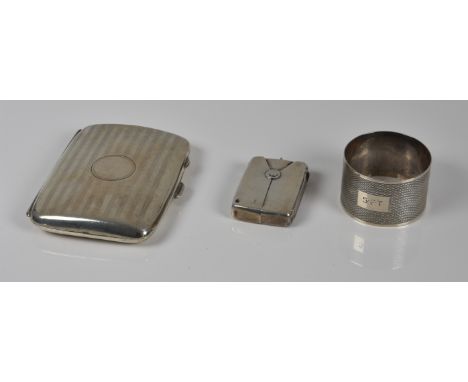 An unusual Victorian silver centre hinged vesta case, no maker's mark, Chester 1890; together with a striped engine turned ci