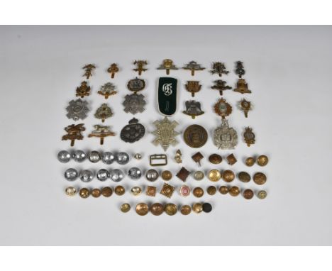 A large collection of Military cap badges and buttons etc, to include Royal Guernsey Light Infantry; Royal Scots Greys; Army 