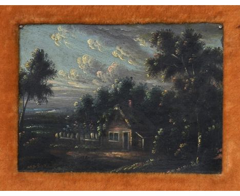 Continental School, early 19th century, Cottage in a Landscape, oil on panel, framed, 3 x 4in. (7.6 x 10.1cm.). * Condition: 