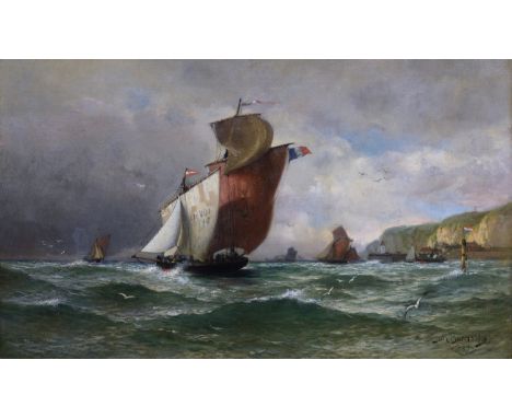 James Macdonald Barnsley (Canadian, 1861-1929), Dieppe Barges off a Belgian Port, oil on canvas, laid onto board, signed and 