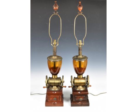 A pair of unusual novelty coffee grinder table lamps, overall height 41¼in. (104.8cm.). 